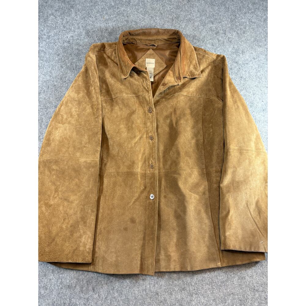 Massini Suede Leather Jacket Womens 24W Brown Button Front Lined Streetwear